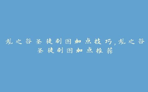 龙之谷圣徒刷图加点技巧,龙之谷圣徒刷图加点推荐