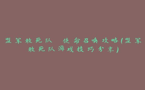 盟军敢死队 使命召唤攻略（盟军敢死队游戏技巧分享）