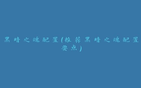 黑暗之魂配置（推荐黑暗之魂配置要点）