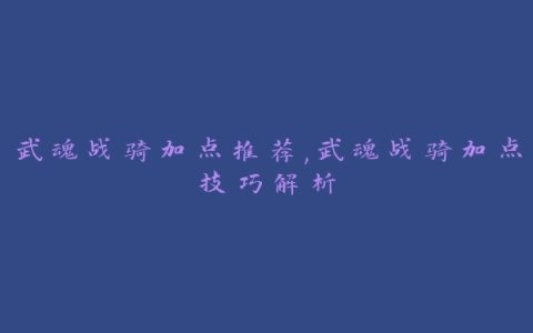 武魂战骑加点推荐,武魂战骑加点技巧解析