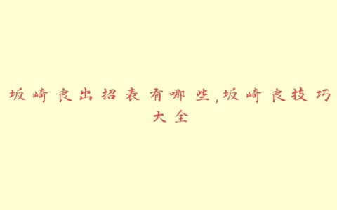 坂崎良出招表有哪些,坂崎良技巧大全